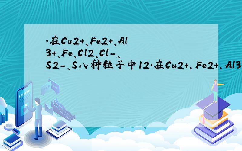 .在Cu2+、Fe2+、Al3+、Fe、Cl2、Cl-、S2-、S八种粒子中12.在Cu2+,Fe2+,Al3+,Fe,Cl2,Cl-,S2-,S八种粒子中,只具有氧化性的是            ,只具有还原性的是               ,既具有氧化性又具有还原性的是 ....