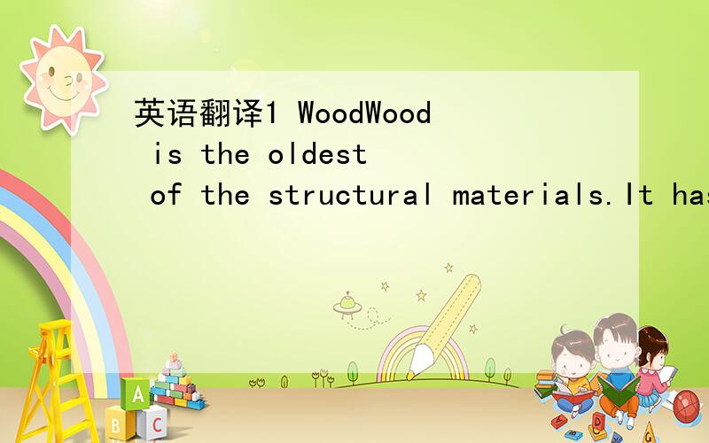 英语翻译1 WoodWood is the oldest of the structural materials.It has been used since prehistoric times.Woodcan be shaped with simple tools,and it can be easily fastened with nails,screws,or adhesives.It isavailable either as lumber,which is a natu