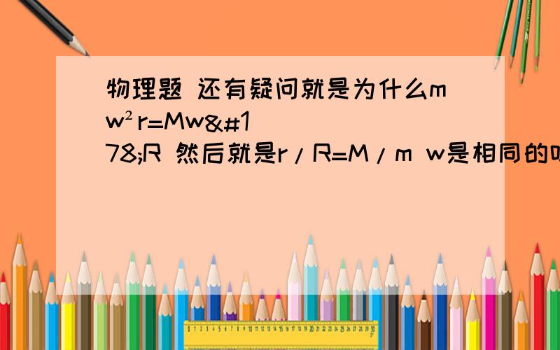 物理题 还有疑问就是为什么mw²r=Mw²R 然后就是r/R=M/m w是相同的吗?