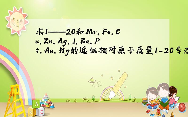 求1——20和Mr,Fe,Cu,Zn,Ag,I,Ba,Pt,Au,Hg的近似相对原子质量1-20号元素和Mr,Fe,Cu,Zn,Ag,I,Ba,Pt,Au,Hg的近似相对原子质量