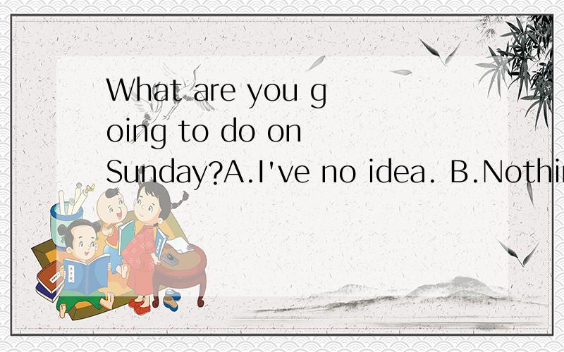 What are you going to do on Sunday?A.I've no idea. B.Nothing more. C.No problem. D.Nothing much.