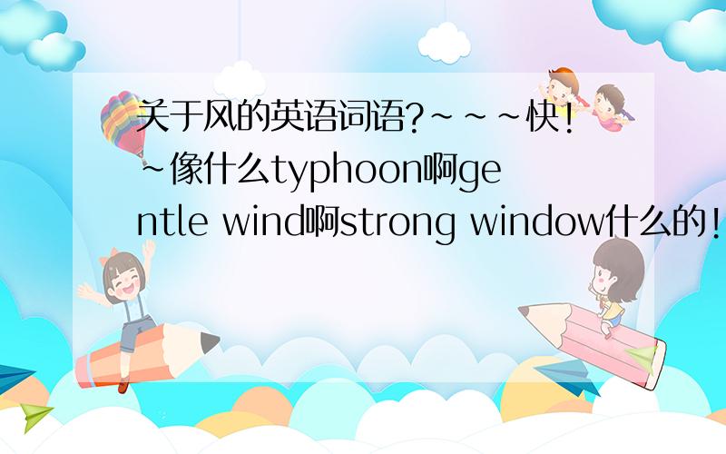 关于风的英语词语?~~~快!~像什么typhoon啊gentle wind啊strong window什么的!~~~越多越好!~~~今天就要啊!~~~